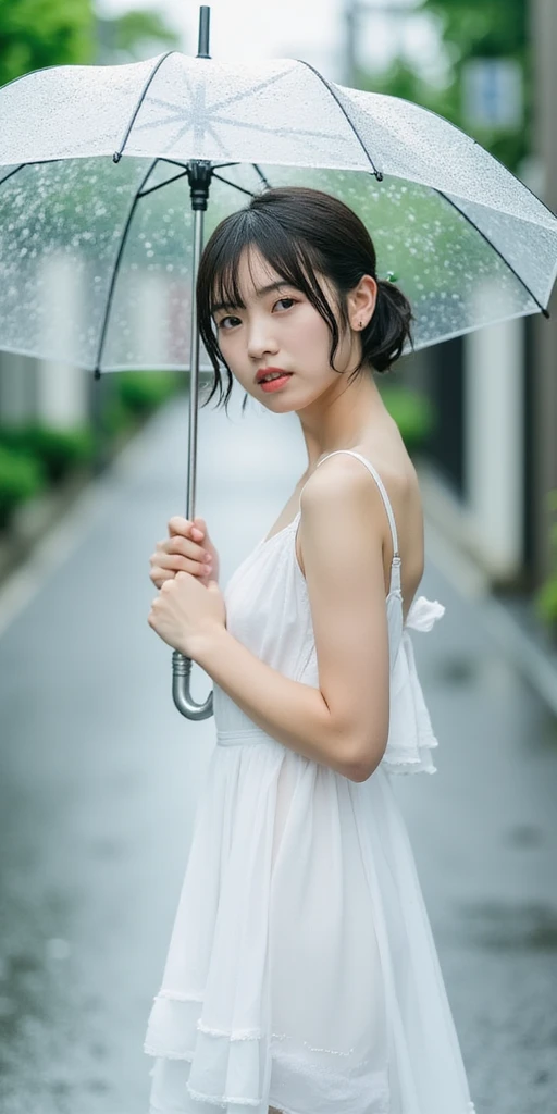 Sus woman in small wet white clothes 