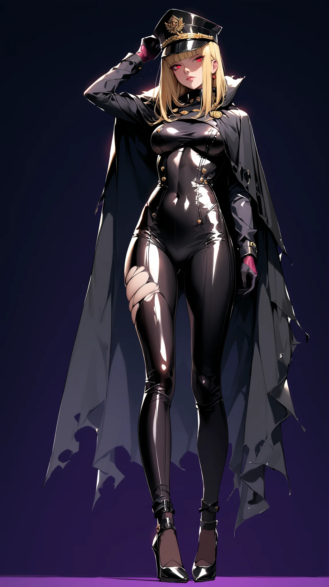 highest quality,Very detailed,((whole body)),((One Girl)),((trap)),((bulge)),Black choker,((Blonde Short Hair)),((blush)),((I was upset)),((Big Breasts)),(Big Ass)、Narrow waist、(trench coat),(Black mesh top),(High heel long boots、Vibrant colors,Soft lighting,((background:street))、Sexy Body、((Clothes with lots of belts))、(Bodysuits:1.2)、(Body Conscious:1.5)、Punk Style、