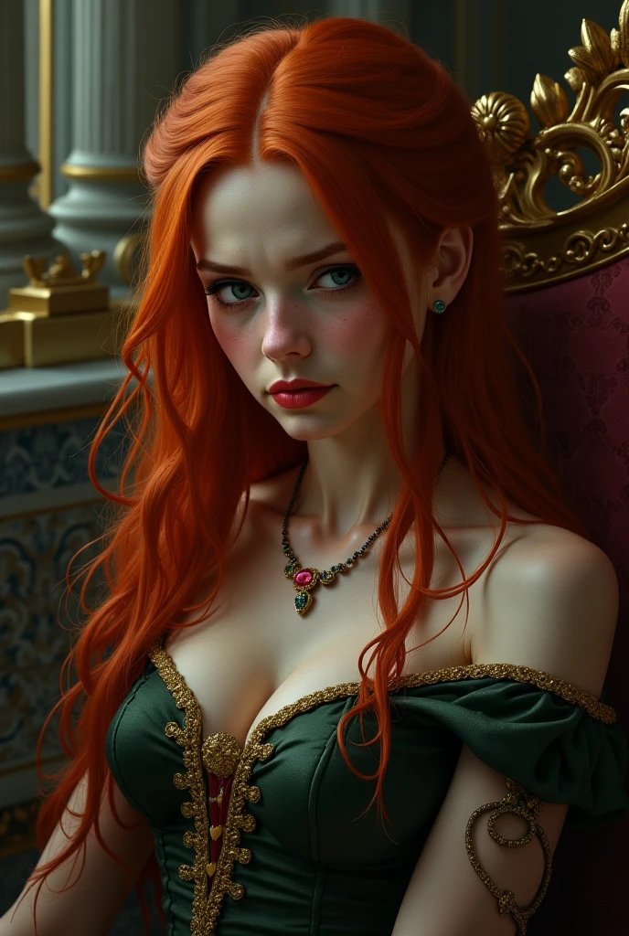 8k,Adult woman with red bushy hair,so beautiful(Like the real thing), strict, elegant, Red Dress, The enchanting aristocrat, silver element, Long nails, Exposing shoulders, Hairstyle, Beautiful expression,blue eyes, Messy, I am proud, Absurd, Elegant dress, Royalty, celebration, Hall decorated with flowers, Cowboy Shot, Portraiture, (Highest quality), (Tabletop), (Very detailed), masterpiece,Highest qualityのフォトリアリスティックなRAW写真。Backlight, Cinema Lighting, Film Grain, to be born, 50mm lens, Nikon D850,Ultra-Realistic Skin,Fantasy art,Character Art,Ultra-high resolution,A muscular and slender macho man,Perfect hands,compensate,Bust shot close-up,