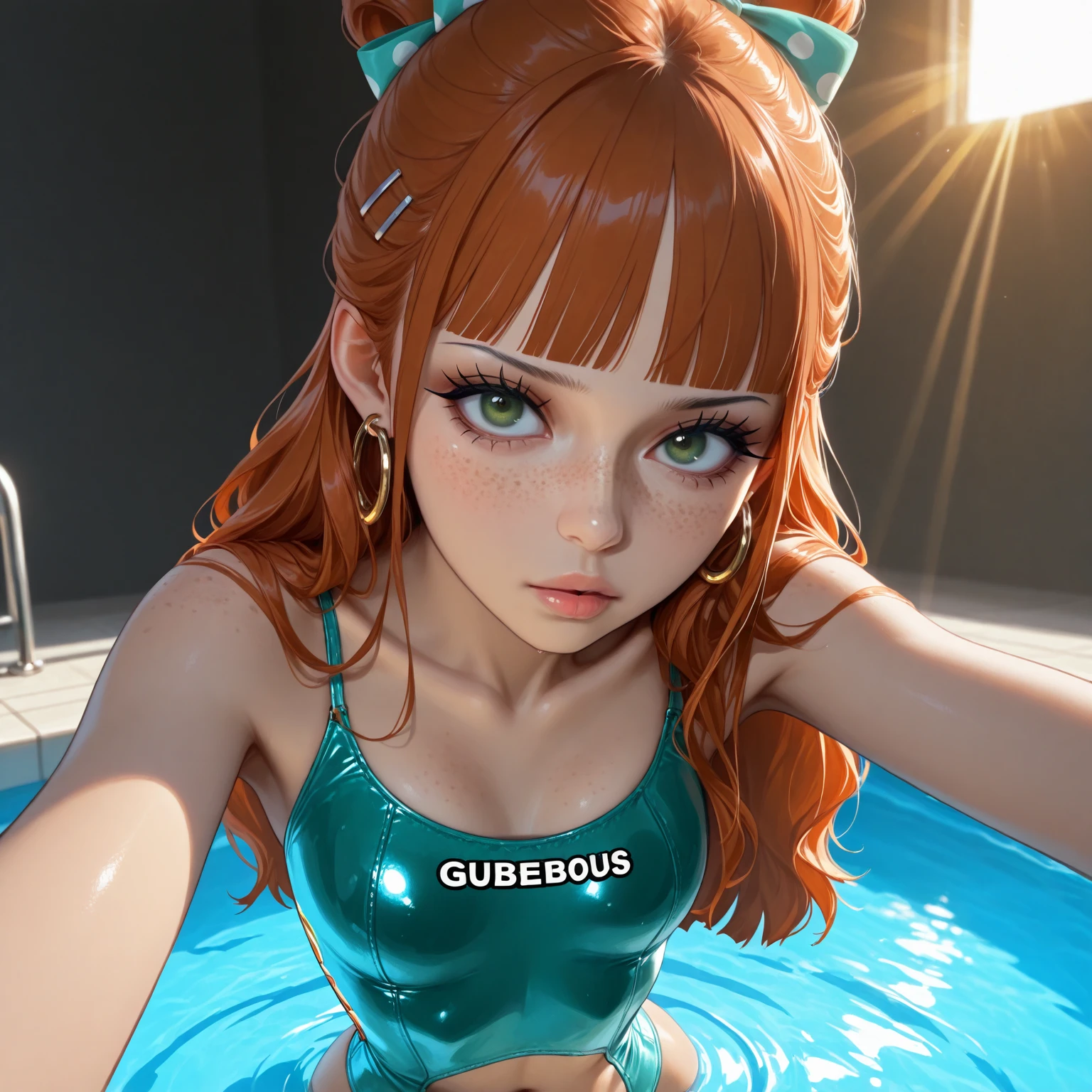 corpo inteiro, belas pernas, biquini super pequeno, piscina no fundo ureerosface_v1, melhor qualidade, fotorrealista, 8k, alta res, 1girl, mulher, (skindentation), (retrato: 0.6), lindo, dynamicpose, ((poolsidebackground:1.6)), coqueiro, ((medium size, highnecksweater branco:1.4)), olhar reto para o espectador:1.8, (1girl olhos olhando para o espectador, middle length hair, cabelo castanho, partedbangs:1.65), (bokeh), sorriso:1.2, (boca fechada:1.16), bronzeada
