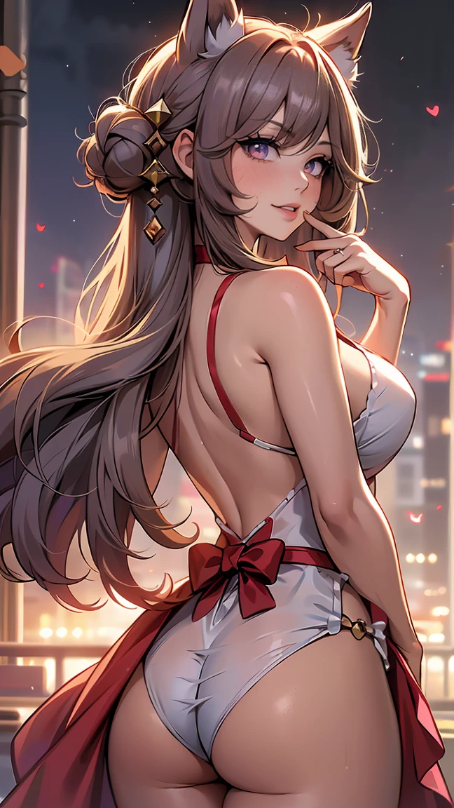 1girl, anime screencap, detailed vector art, very wide view, simple and clean, low shutter, lush flower field, moon in the night, bow, medium breasts, long maroon hair, hair done up in two buns, china dress, chinese clothes, cleavage, dress, elbow gloves, gloves, hair bow, lips, panties, short sleeves, side-tie panties, side slit, smile, solo, string panties, thighhighs, thighs, underwear, white gloves, ultra quality, dynamism, depth of field
