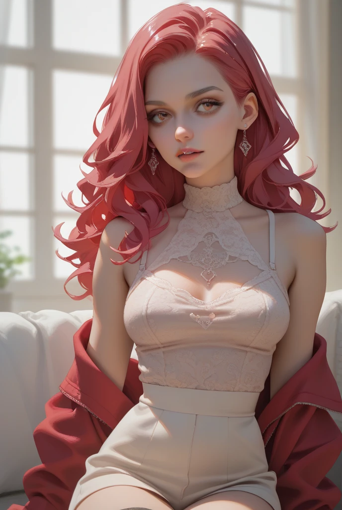 (best quality,masterpiece:1.2),absurd,1girl,open legs,twin tails,smile,((hand in panties)),detailed eyes,detailed lips,illustration,realistic,soft lighting,vibrant colors,bokeh,playful,mischievous,erotic,provocative,dreamlike,sexy pose,sensual,pink tones,creative composition,(camisa sin sujetadore),(small vragas)