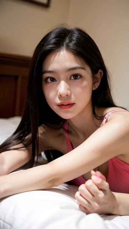 (highly detailed body, highly detailed face, small round breasts, best quality:1.2),(woman,looking at viewer),(pink bra, jeans),(realism,photorealism:1.37),(cinematic lighting,dramatic lighting),(8k, high resolution, masterpiece, ultra-detailed),(beautiful detailed eyes, beautiful detailed lips, extremely detailed face, long eyelashes),(intricate details, realistic skin texture),(cinematic camera angle, dynamic pose),(warm color tones, vibrant colors)