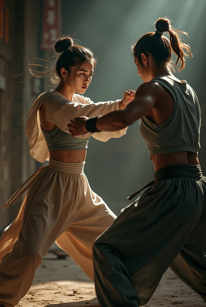 ninja girl with barefeet snap the neck of a guy