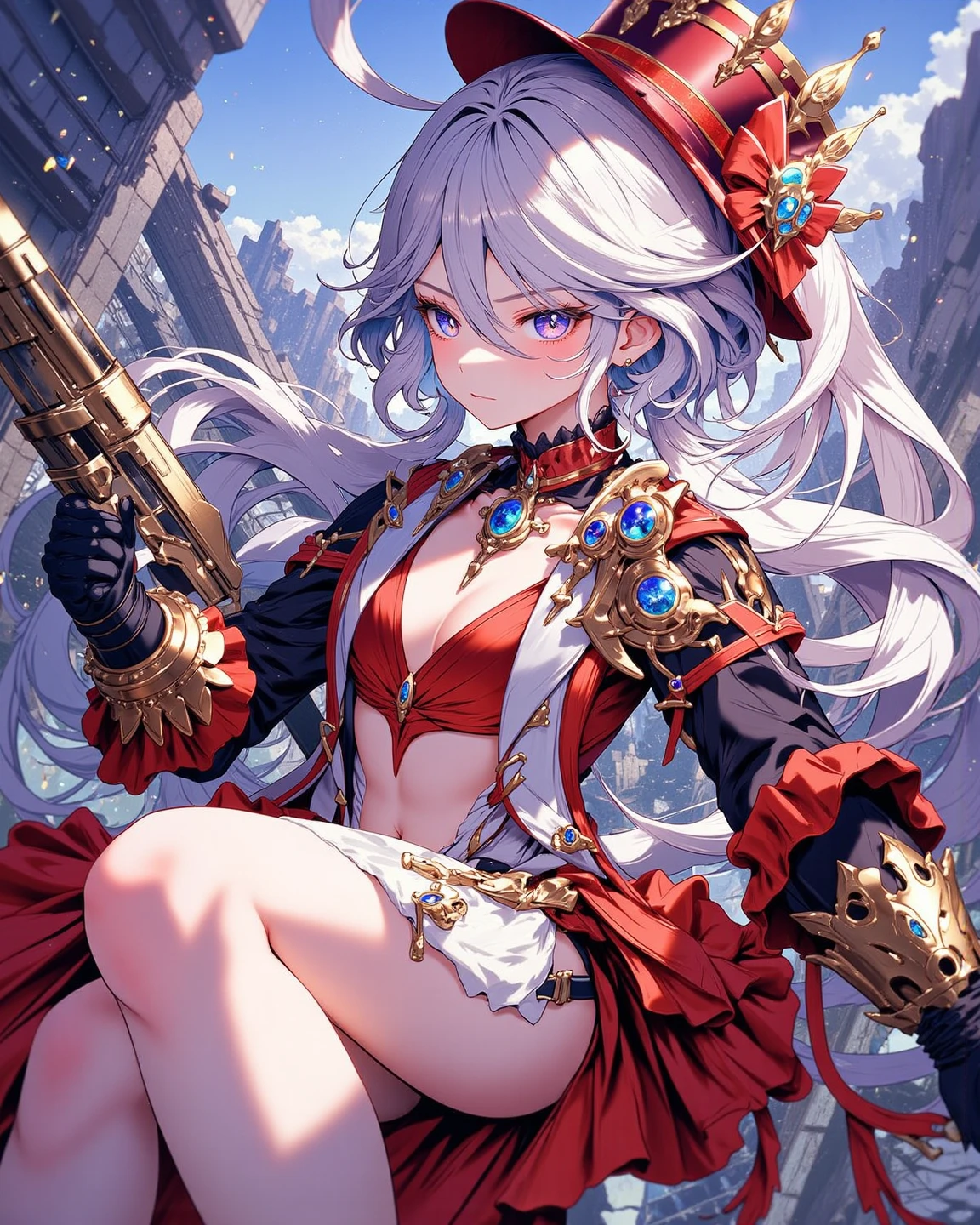 High-quality fantasy photos、A beautiful servant sways frailly on the spikes of an iron ball connected to a chain.、She is blowing away and fighting evil monsters、abstract art、Waifu Anime Style、critical attack、screaming face
