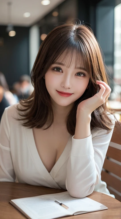 table top, highest quality, shape, Super detailed, finely, High resolution, 8k wallpaper, 完璧なダイナミックな構shape, finelyて美しい目, ladies fashion summer,medium hair,small breasts natural color lip,smile,night、Hotel、20 year old girl、cute、sexy shot looking at camera、(Empty-handed:1.1)、gravure