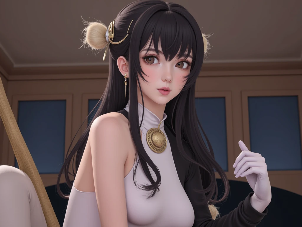 Beautiful and busty girl ,Nswf , long black fur, perfect body and slim detailed perfect hyperrealistic