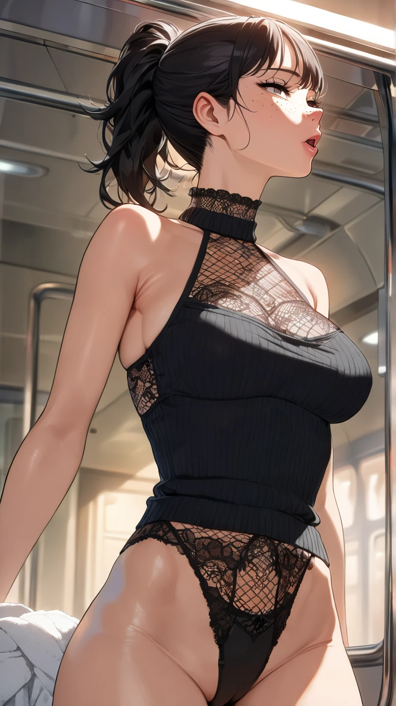 Corpo bonito, rosto bonito, 3 garotas juntas, garota mais velha, cabelo, olhos, Neck strap, ombros, peito grande, barriga, cintura fina, pernas grossas, coxa grossas, random background scenario, olhando para telespectador