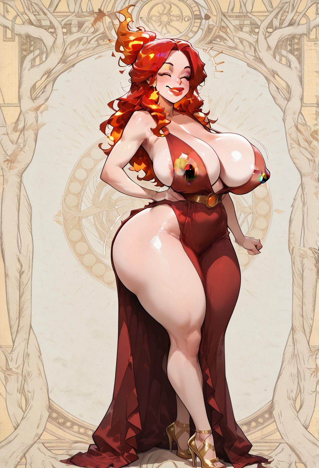 (best quality,4k,highres:1.2),ultra-detailed,realistic:1.37,brown-haired woman with orange eyes,thicc mommy wearing skimpy sexy outfit,has sultry look on her face,wearing fur lined robe,with seductive gaze,confident posture,pin-up style,fierce attitude,magnificent figure,provocative clothing,adorning jewelry,exquisite makeup,standing in a luxurious setting,soft lighting,rich color palette,hint of mystery,masterpiece-worthy,alluring presence,with a touch of elegance,showcasing her curves,with fine attention to detail,endless charm,captivating expression,unique fashion sense,eye-catching appeal,expressing sensuality,exuding confidence,seductive aura,creating a sense of allure,stylish and glamorous ambiance,proudly embracing her curves,embodying female empowerment,celebrating beauty in all its forms, ((((huge muscles)))).