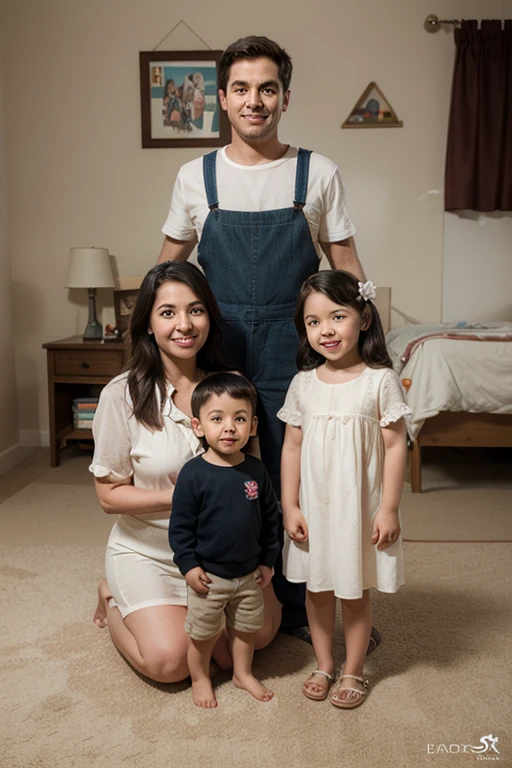 I want a cell phone wallpaper photo that is of a family of 4 , with the following descriptions: a tall chubby woman with chocolate hair color copper green eyes, tall thin man black hair with beard brown eyes, 9 month old girl brown hair brown eyes and 4 year old boy brown hair brown eyes.
all together hugged
