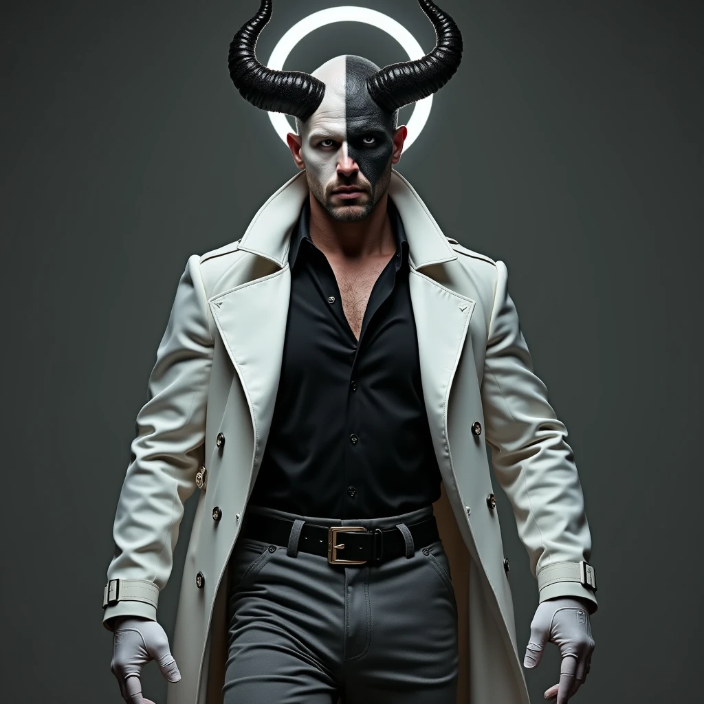 Black and white demon with a black hood