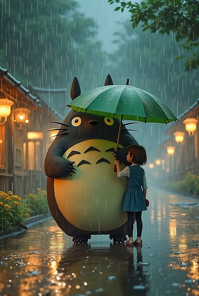 Totoro bus rainy day transfer
My Neighbor Totoro, Forest Station in the rain screen, Totoro bus holding a lotus leaf umbrella, The Kusakabe sisters are waiting at the platform, Raindrops flashing under the headlights, dandelions drift with the wind, Warm Hues, Watercolor smudge effect, --ar 1:1 --s 150
Detailed optimization:umbrella with glowing spores, w pavement reflections