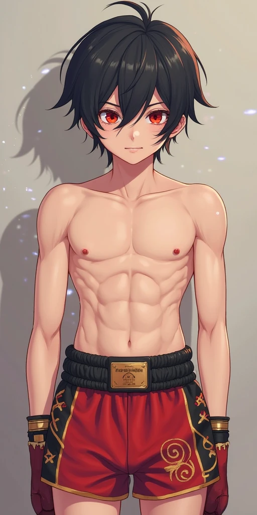 Luffy has black shaggy hair, round black eyes, and a slim muscular build. He is renowned for his trademark straw hat, which was lent to him when he was young by the legendary pirate captain, "Red-Haired" Shanks,[35] who in turn received it from Gol D. Roger.[43] luffy He wears blue shorts with cuffs, sandals, and a sleeveless red vest. Luffy also has a scar with two stitches underneath his left eye, which he earned as a child by stabbing his face to show Shanks that he was tough enough to be a pirate.[44] He was severely wounded by Akainu in the Summit War of Marineford,[45]