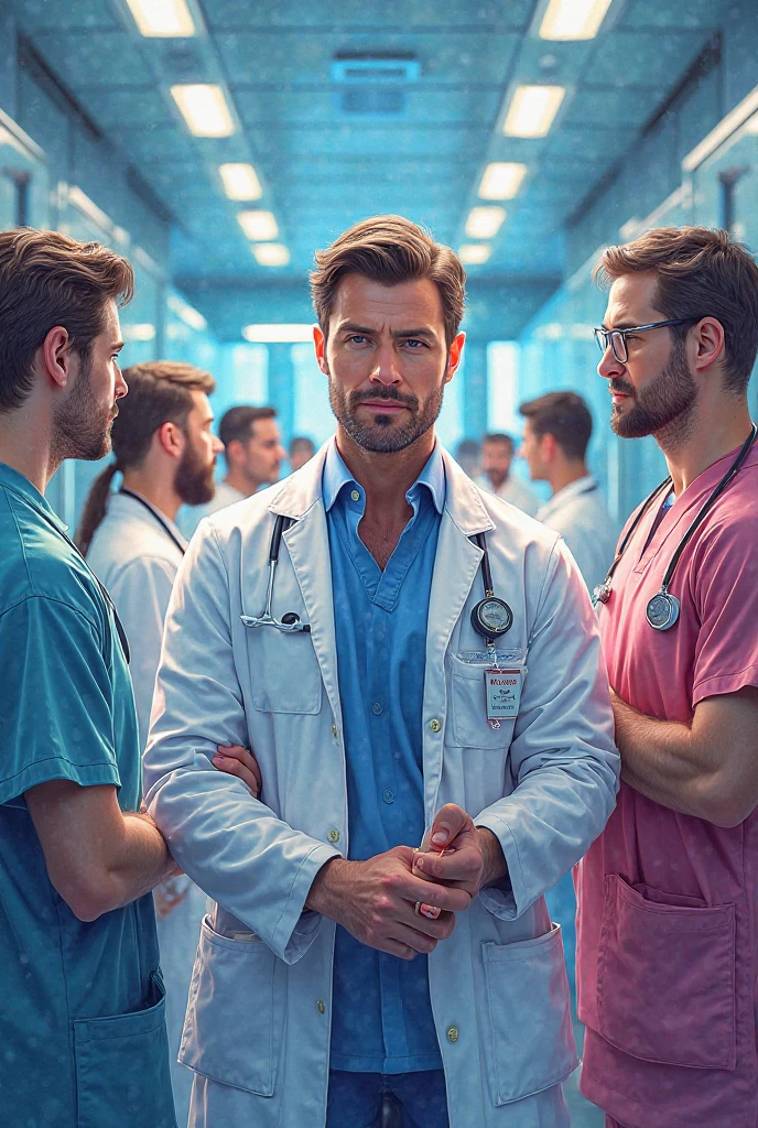 Group of men in underwear being examined by a doctor.