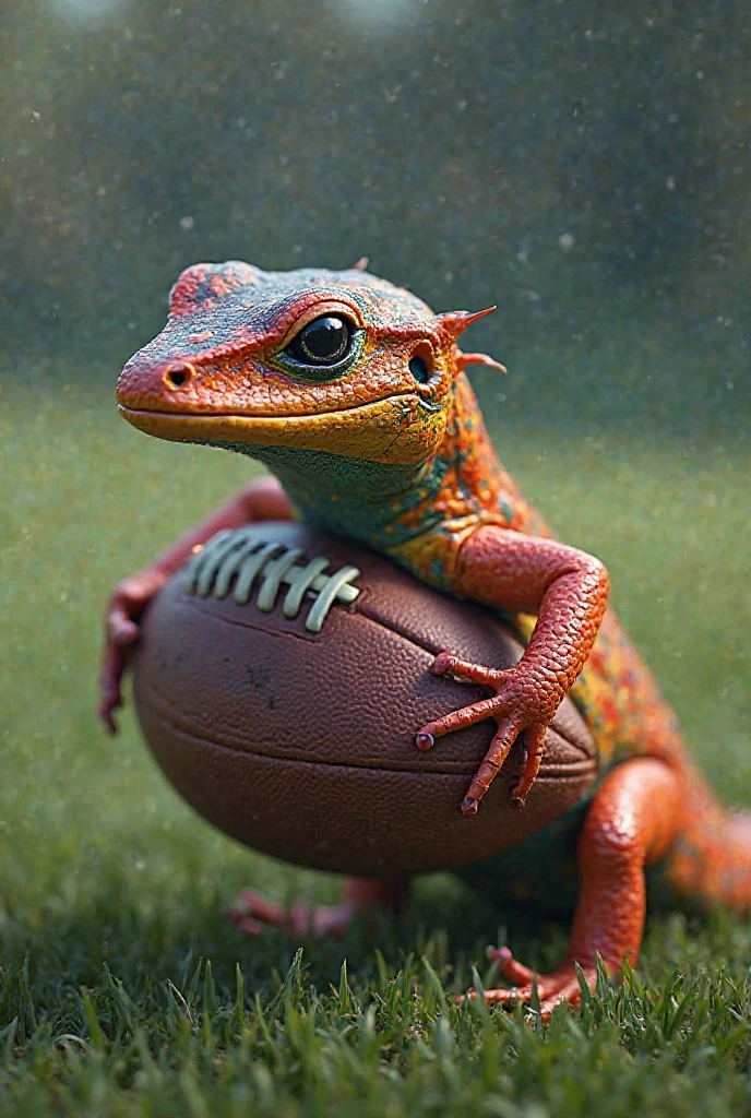 Ein Salamander als American Football Ball