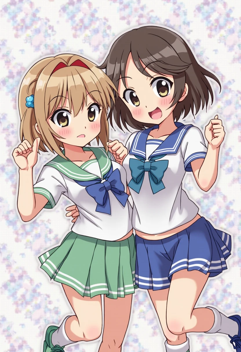 1girl,(((Perfect Anatomy、Highest quality、Masterpiece、Official Art、Super detailed、Dynamic structure、Anime Style)))、Elementary school students、Redワンピースで腰回りに黄色の大き目のボタン、White Y-shirt、Red🎀、White knee-high socks、Brown Loafers、Carrying a red backpack、Recorder is visible from the school bag、Being buffeted by strong winds、Image from above、Strong wind blowing from the viewer's side、Strong wind blowing from the direction of travel, hair blowing back、Yellow simple background、