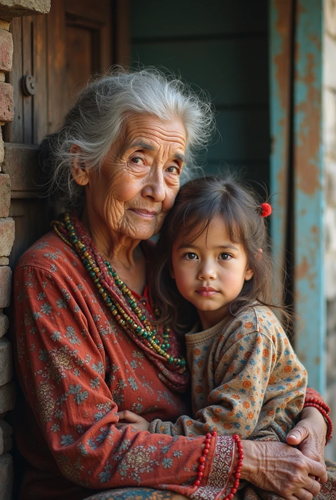 Old woman and child face to face arguing