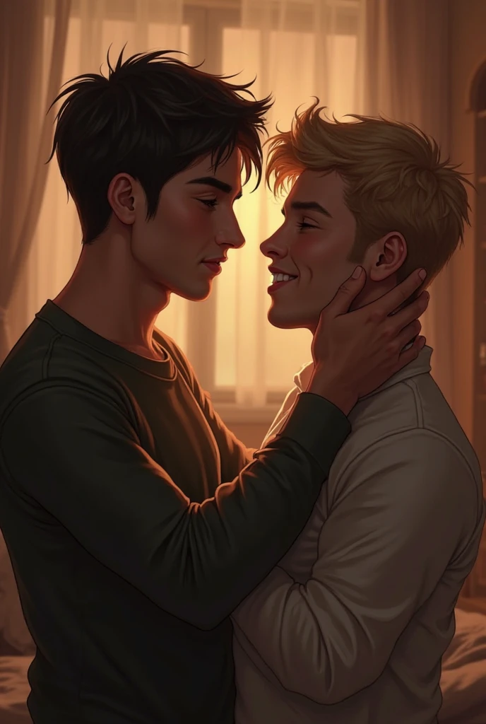 Maxime Crépeau kissing Lance Stroll on the mouth,in a room alone at night,2 men