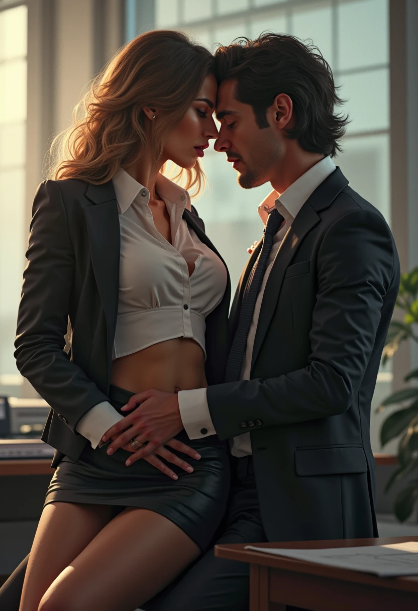 having sex on top of an office desk