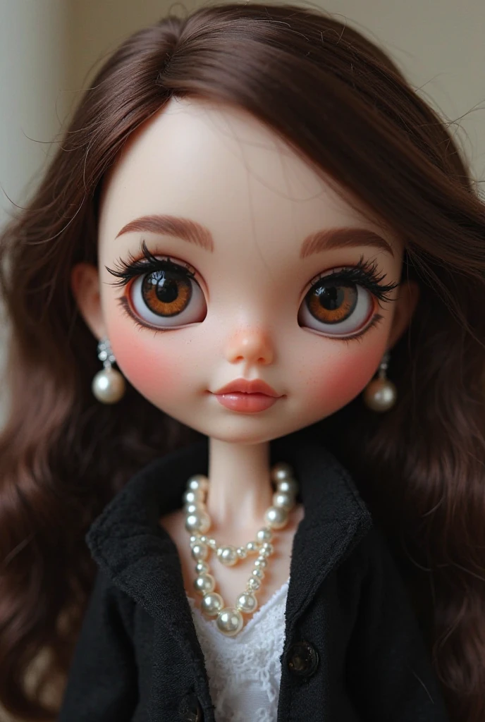 blythe doll black hair black eyes with a mole over her mouth