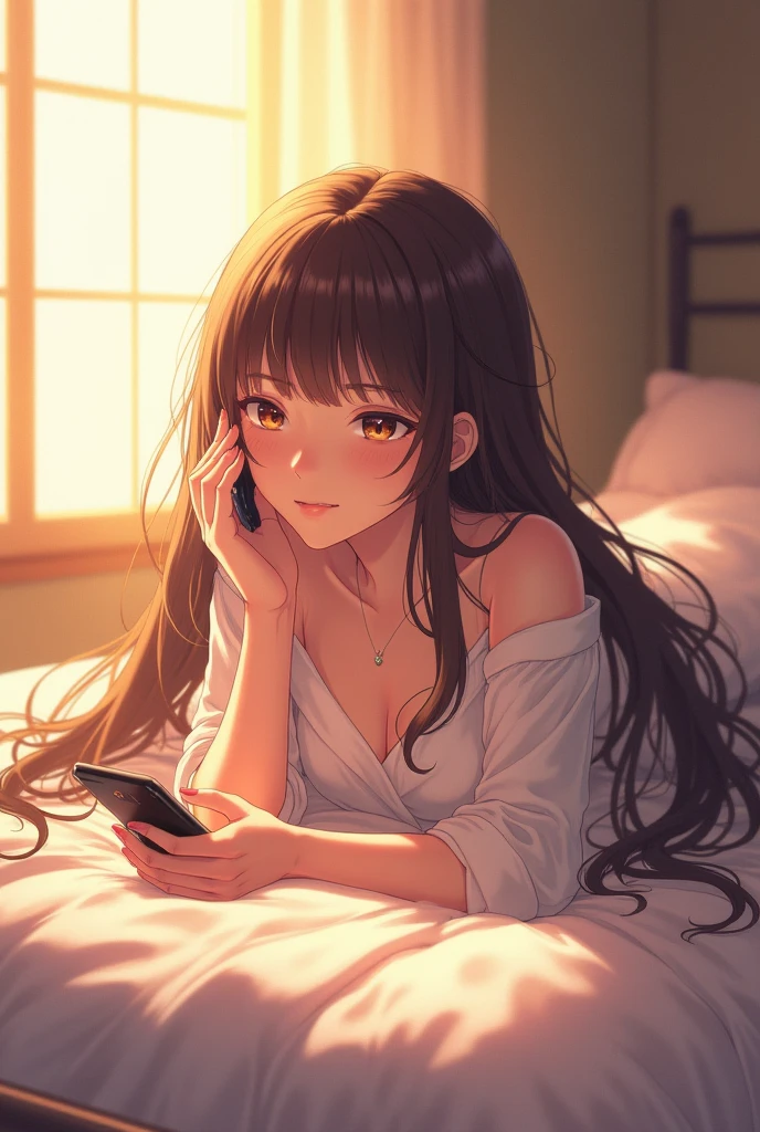 ((masutepiece, Best Quality, hight resolution, nffsw, Perfect Pixel, depth of fields, 4K, nffsw, nffsw))), 1girl in, Single, Solo, Beautiful anime girl, Beautiful Art Style, Anime Character, , ((Long hair, Bangs, dark brown hair, straight haired:1.4, hair pin)), ((Detailed face, Blushing:1.2)), ((Smooth texture:0.75, Realistic texture:0.5, Anime CG style)), ((small tits)), IndoBedroom, Side Angle, Perfect body, Hands-up, Armpit, ((Falling asleep in bed:1.8, Supine:1.95, Sleeping Pose, Closed eyes)), ((close up, POV, Cute, Shoot in the face, The look of sighs)), ((White sweater, Skirt, Bra visible from inside clothes)), Natural light