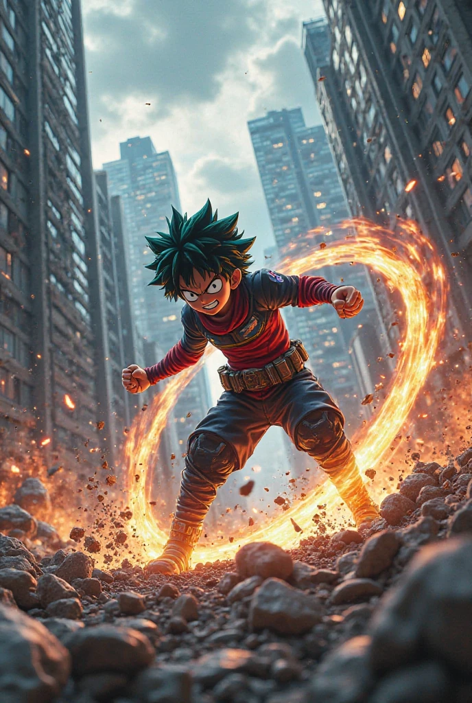 One Boy Green Hair Asia Japanese Freckles on cheeks Perm Round face muscle質の体 On nudity muscle Red Belt White Gloves
Raise your hands Guts pose Strong Strong background Destroyed city thunderstorm Green electricity