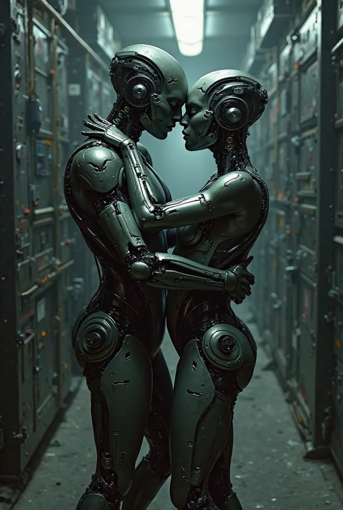 The romance of two cyborgs in the big city, defile show, high quality, best quality, absurdres, masterpiece, beautiful, intricate details, 1/2 body crop, slim body, beautiful figure, magnificent anatomy, (intricate details:1.12), HDR, (intricate details, hyper-detailing:1.15), (natural skin textures, hyper realisitc, soft light, Sharp:1.2)