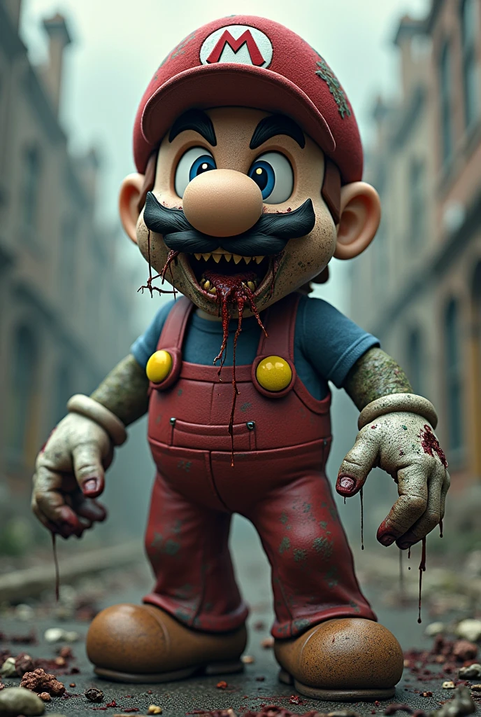 Mario bros half zombie, humanoid, full body 