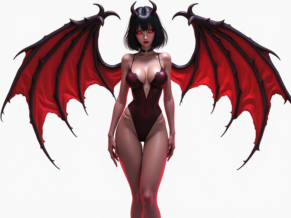 1girl,super detailed skin,shiny skin,wet oily skin, expressionless, majestic wings,devil tail,demon skin, detailed eyes,eyelashes,lips gloss,double tooth,small claws,majestic horns ,small bust ,beautifully shaped breasts, demon body hair ,vibrant colors,magic circle,shadow magic,model pose,wide shot,masterpiece,best quality,ultra detailed,high resolution,sharp focus,depth of field, ((full body, chin up))