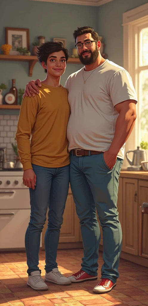 Blond hair, blue eyes, tall young man with dad bod
