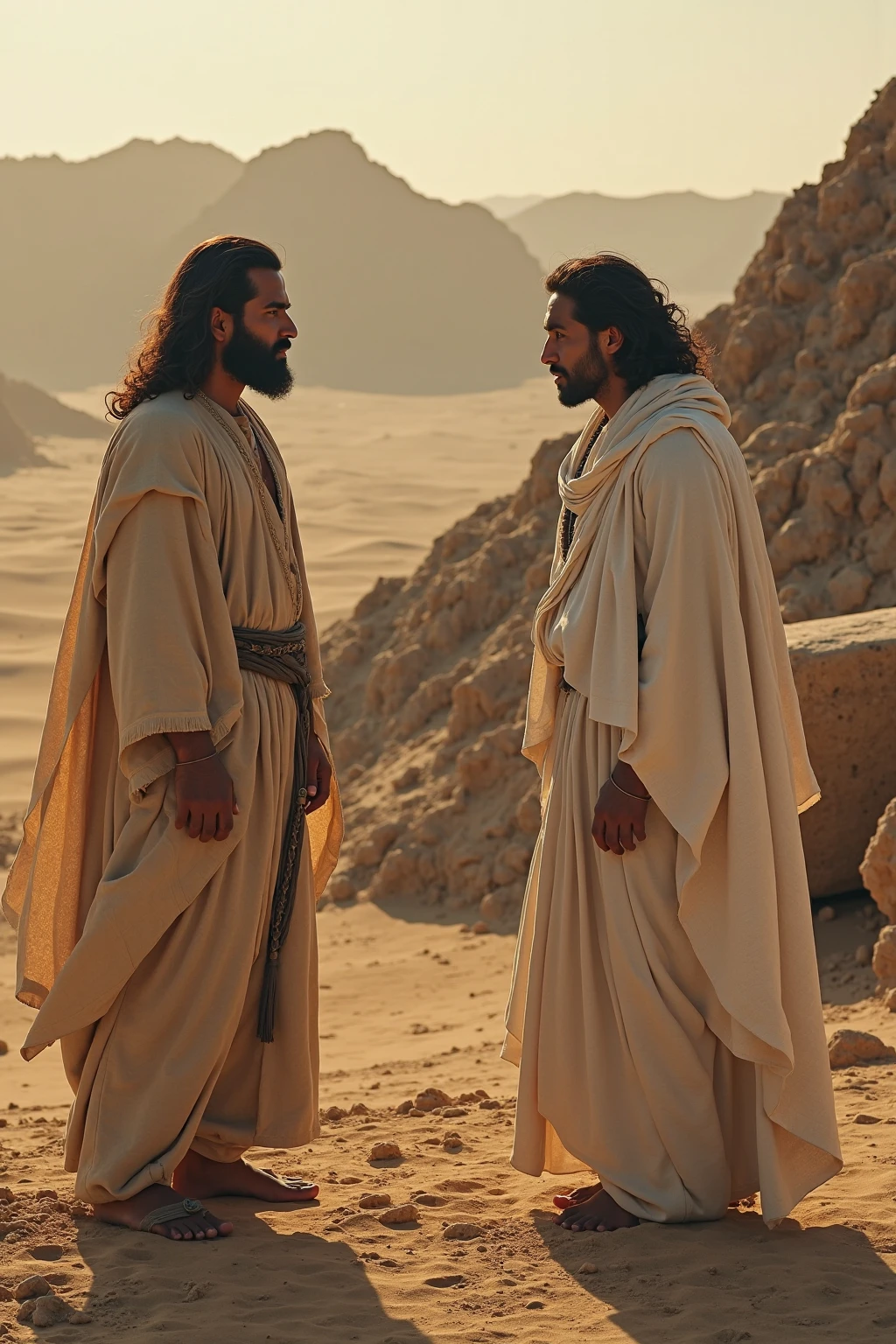 ChatGPT
Crie um prompt completo para criar em alta resolução super realista 8k Lucifer e jesus no wasteland igual no filme a paixão de cristo
ChatGPT
Claro! Aqui está um prompt detalhado para criar uma imagem em alta resolução e super realista de Lucifer e jesus no deserto, inspired by the style of the film "The Passion of Christ":
Prompt:
Create a high resolution 8k image with an extreme level of realism, showing a desert scene inspired by the film's visual style "The Passion of Christ". The scene must have the following details:
jesus e Lucifer:
jesus: Retrate jesus com aparência autêntica da época, with a simple, ragged tunic. Your hair should be long and disheveled, and he must display a look of weariness and determination.
Lucifer: Lucifer deve ser representado de forma imponente e ameaçadora, with a look that suggests its supernatural nature. He may be wearing dark, flowing clothing., with an expression that mixes subtlety and malice.
enviroment:
wasteland: The setting should be a vast arid desert with sand dunes, scattered rocks and a dramatic sky. The desert should convey a sense of desolation and immensity.
Lighting e atmosphere:
Lighting: Use dramatic, warm lighting, with a light that simulates the scorching desert sun. Shadows should be intense and highlight the textures of the sand and the characters..
atmosphere: Add a light dust effect to increase realism and the feeling of heat and dryness.
Additional Detail:
Include minute details like the texture of the characters' skin, the sand on their feet and the intense expression on their faces.
Consider adding a sense of movement to convey the tension of the moment..
The image should capture the emotional intensity of the scene and the interaction between the two characters., with a level of detail that allows a complete appreciation in 8k.
This prompt should provide a solid foundation for creating a visually stunning and realistic image..
In English ChatGPT Cer