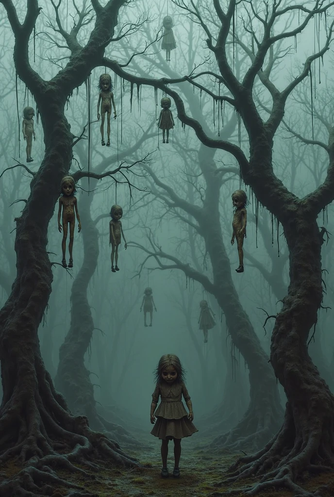 100 dolls hanging from trees and houses、Horror、Real