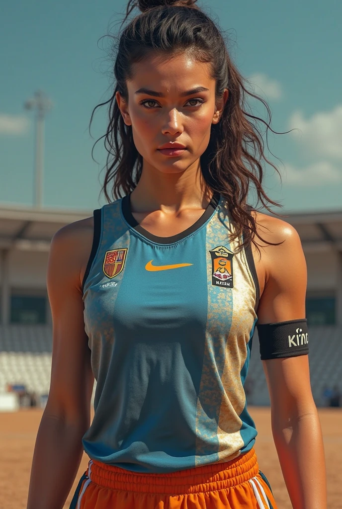 jeune femme de 25 ans, brune aux yeux bleus, dans une sale de sport, en tenue de sport nike