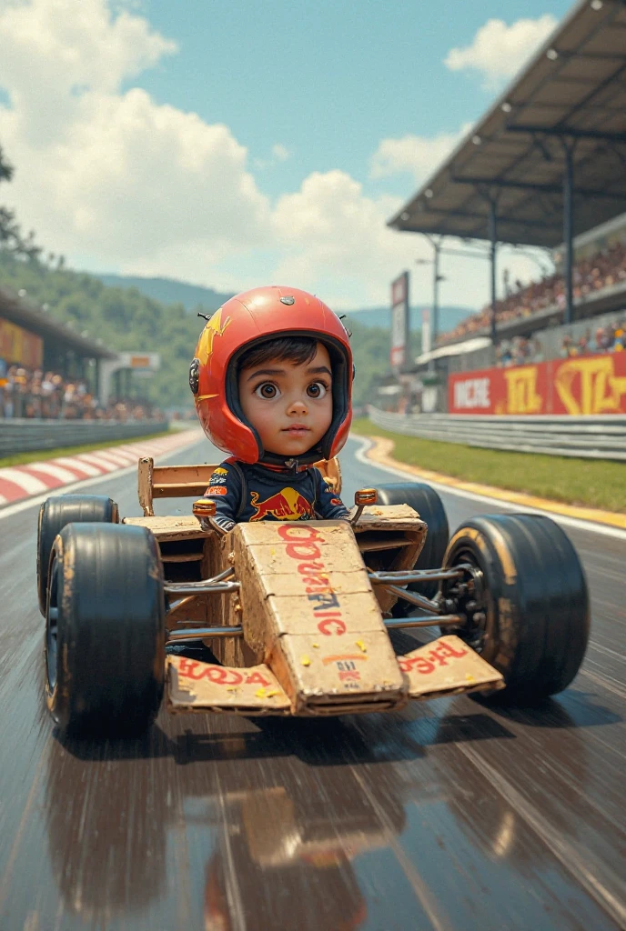 criar imagem de um garoto estio desenho animado walt disney, 9--old a Formula 1 track