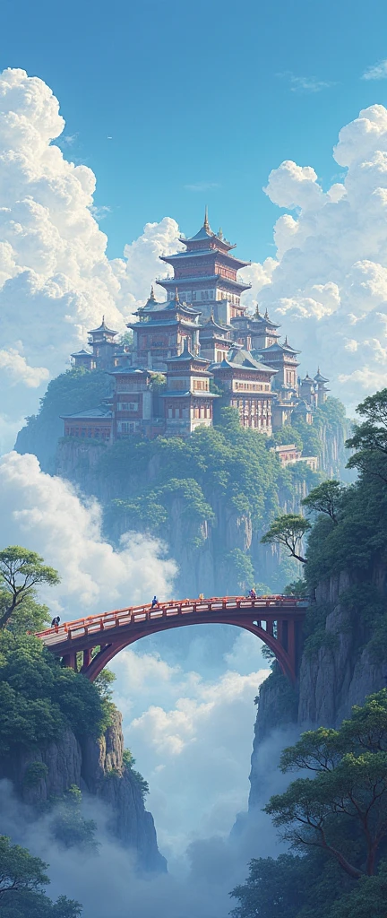 Anime scenery of a castle in the sky with bridges, cyberpunk chinese ancient castle, Chinese fantasy, Cloud Palace, Anime fantasy artwork, anime landscape wallpapers, Anime art wallpaper 4k, Anime art wallpaper 4 K, Anime art wallpaper 8 K, 4k manga wallpapers, beautiful detailed fantasy, floating city on clouds, 4k highly detailed digital art, flying cloud castle