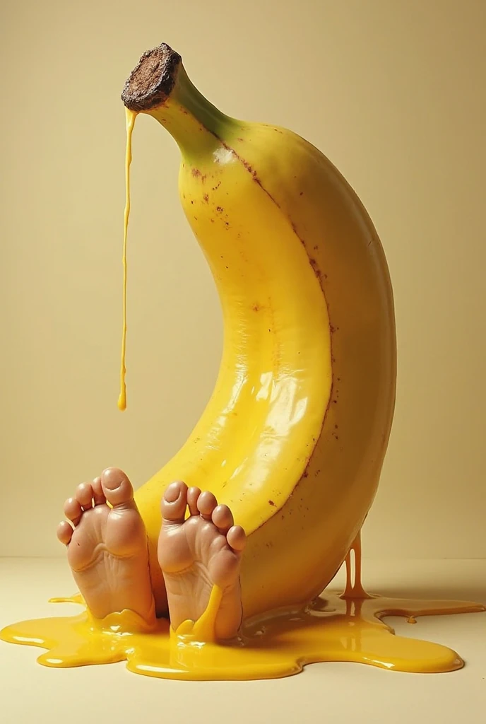 A human foot with banana fruit skin and texture 