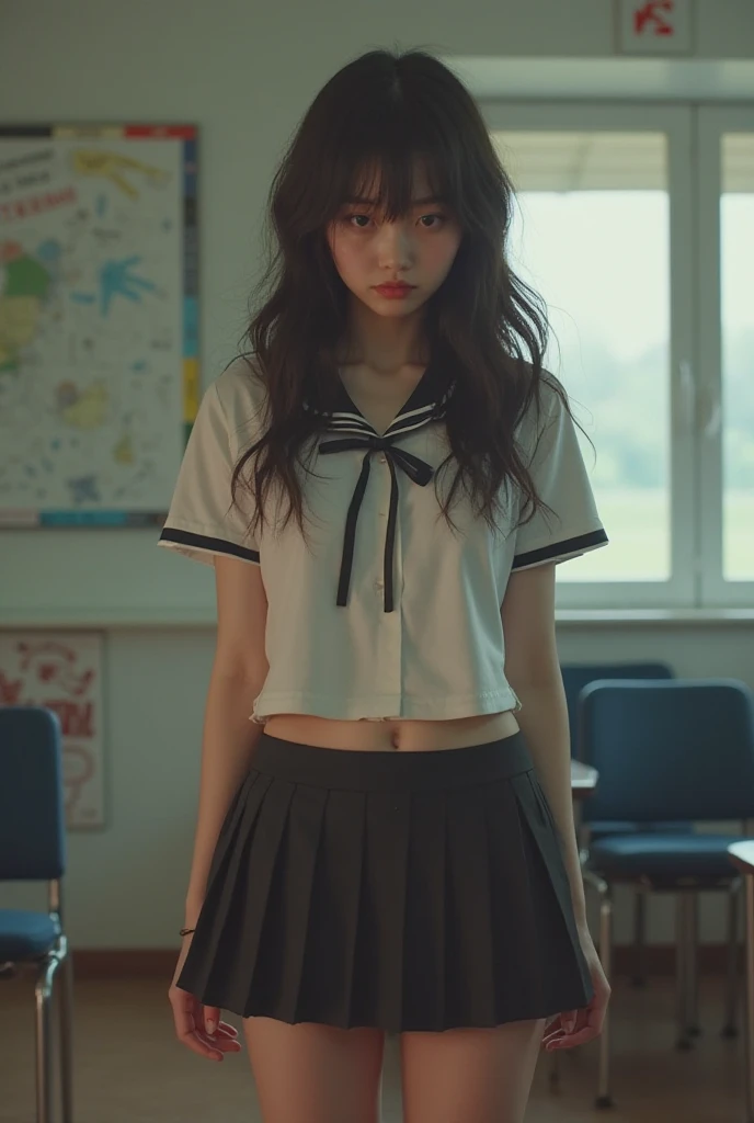 a girl with long curly black hair,beautiful detailed eyes,beautiful detailed lips,extremely detailed face and eyes,long eyelashes,hot fantasy,red plaid skirt,thin white transparent collared top,nothing worn underneath,sitting on cold gymnasium floor with 2 other girls on each side,feet flat on the floor,knees in the air with forearms resting on knees,knees spread wide apart from each other,in a college gymnasium setting,detailed classmates in bleachers wearing identical outfits,highly detailed illustration,floor view,from groundup,smooth rendering,bright vivid colors,4k,8k,highres,masterpiece,ultra-detailed,photorealistic,HDR,studio lighting,professional