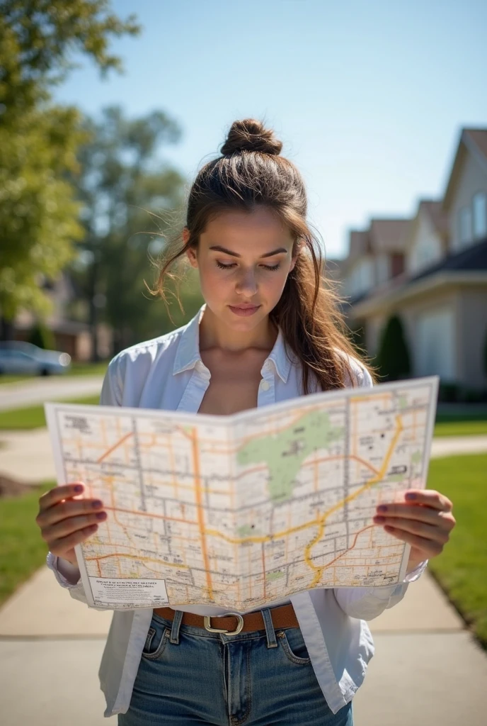 Generates an image of a female traveler, with a backpack and a map.