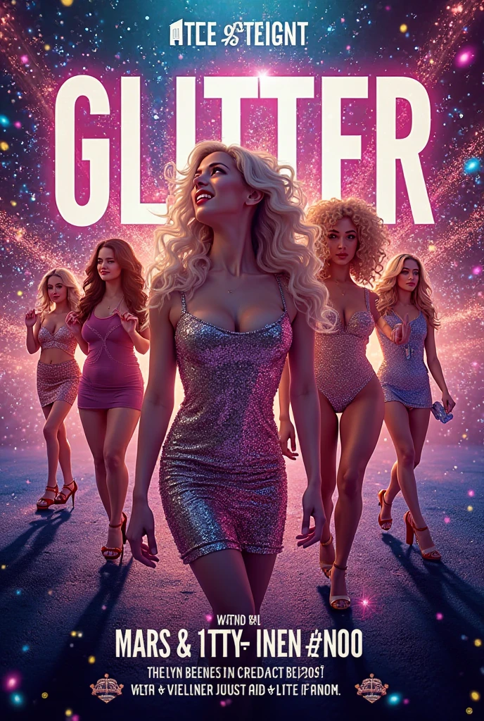 Fashion magazine front cover, gaudy CMYK masthead and headlines, Helen Skelton from the side, heavily pregnant, red carpet film premiere, long transparent dress, low neckline, sequins, diamond jewellery, cute little breasts with erect nipples, glittery skin, wet hair in ponytail, waving, eyes closed, orgasm face, dimples, cameltoe