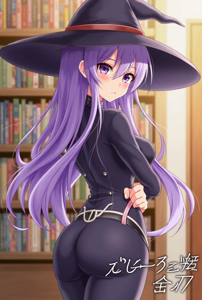 Witch Hat (Brown Hair) Long Hair (((Small breasts))) (Purple Eyes) (((child))) (Slanted Eyes) (((low length))) ,(Turn around) (((solo))), Embarrassed, blush, uniform、 (((A girl farts)))Standing with legs together
、(Holding on)((Her butt is facing me)) (((Loli face)))(((Yellow gas leaking from the anus)))(((high quality)))