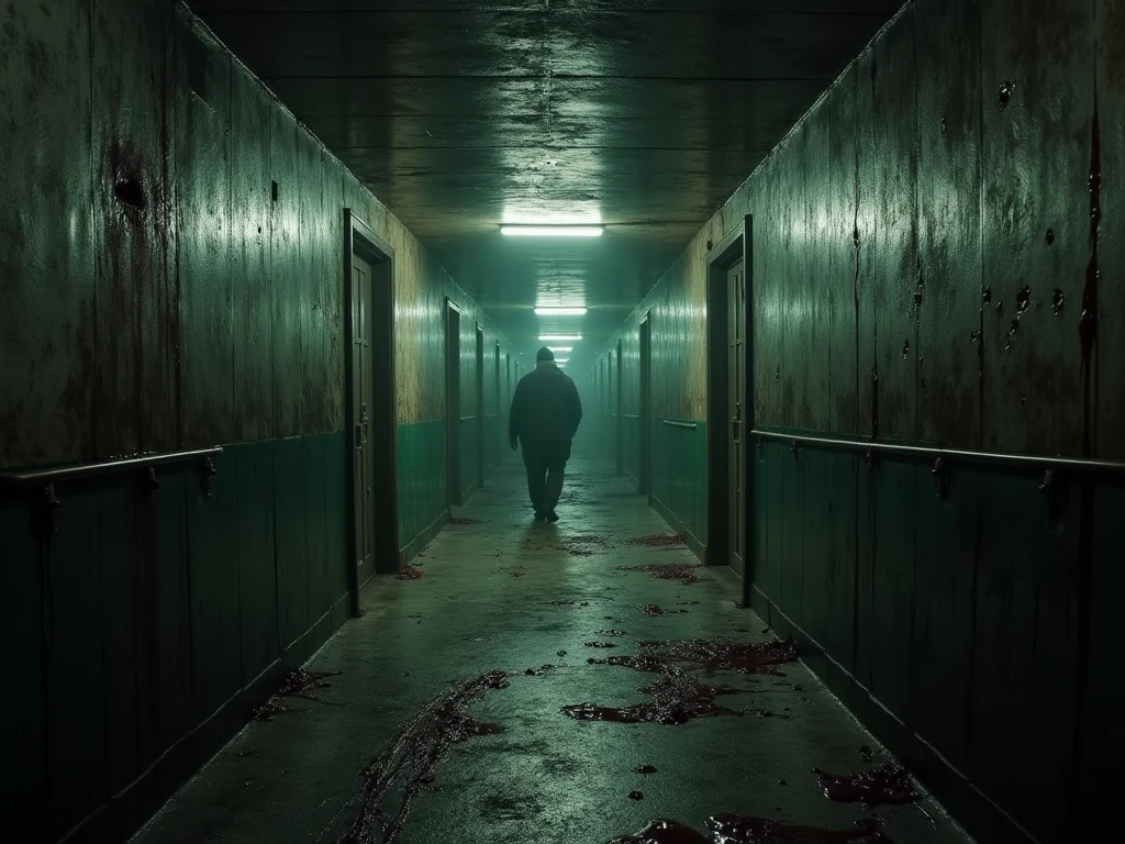 In the laboratory corridor, bodies of scientists, soldiers and scientists lie on the ground, puddles of red paint on the sterile white floor. The laboratory lights flicker violently, stealthy shadow moves in the background, and a shrill scraping of metal echoes through the halls. The scene is shrouded in increasing darkness, increasing tension and fear.