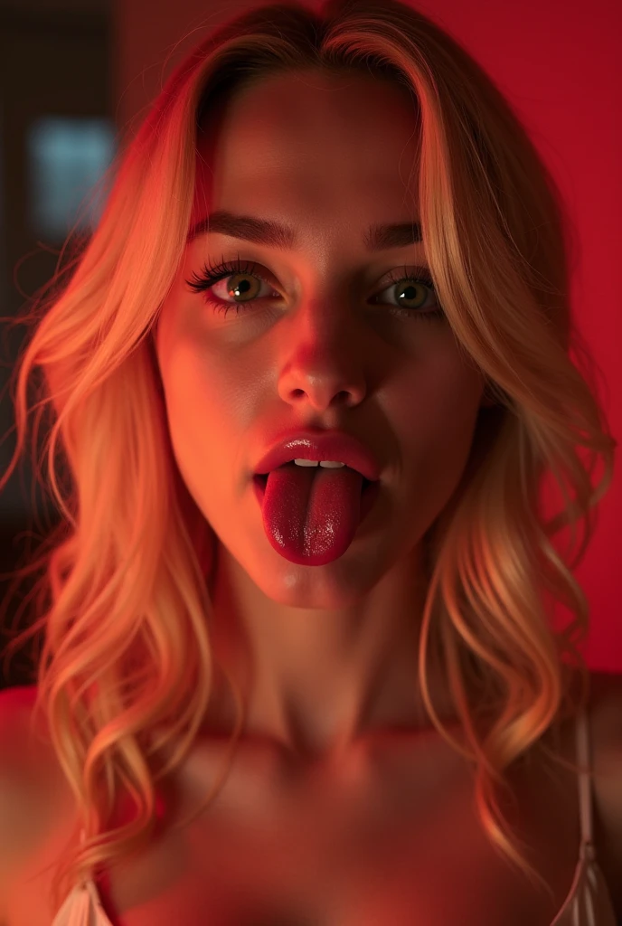 Cinematic image filmed from the bottom up..joker taking a picture with a cell phone of harley quin with bunny ear headband, colorful hair with leopard print lace lingerie she is sitting and squeezing her breast and showing her tongue and zoomed in on her panties with a big vagina escaping and thick thighs and joker is taking a picture of it 