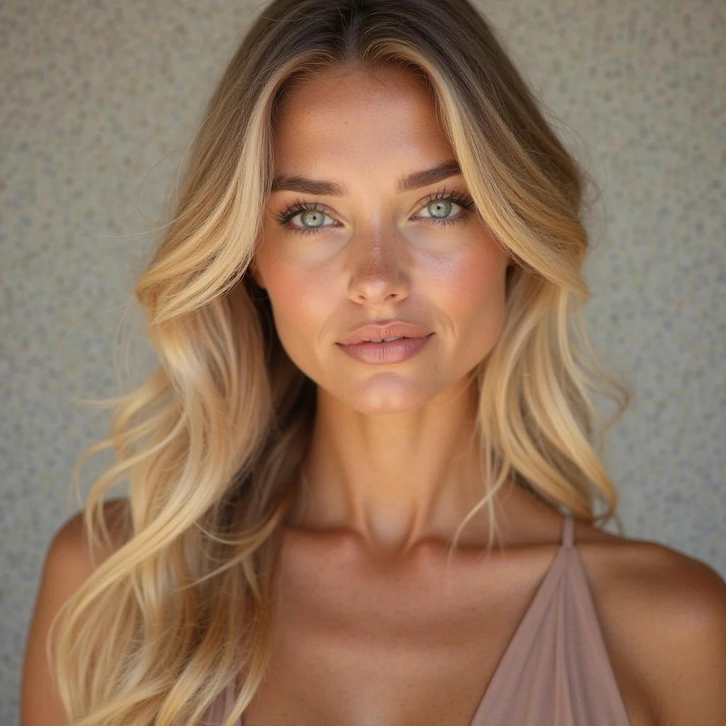 (super detailed, realistic), vibrant colors, light and shadow effects, close-up view, portrait, glossy lips, flawless complexion, professional makeup, expertly applied, dramatic eyes, long and voluminous lashes, defined eyebrows, soft and natural blush, highlighting and contouring, attractive and confident expression, studio lighting, high-resolution image, hard makeup:1.5, textured skin:1.5, super detail:1.5, high quality, highres, HD