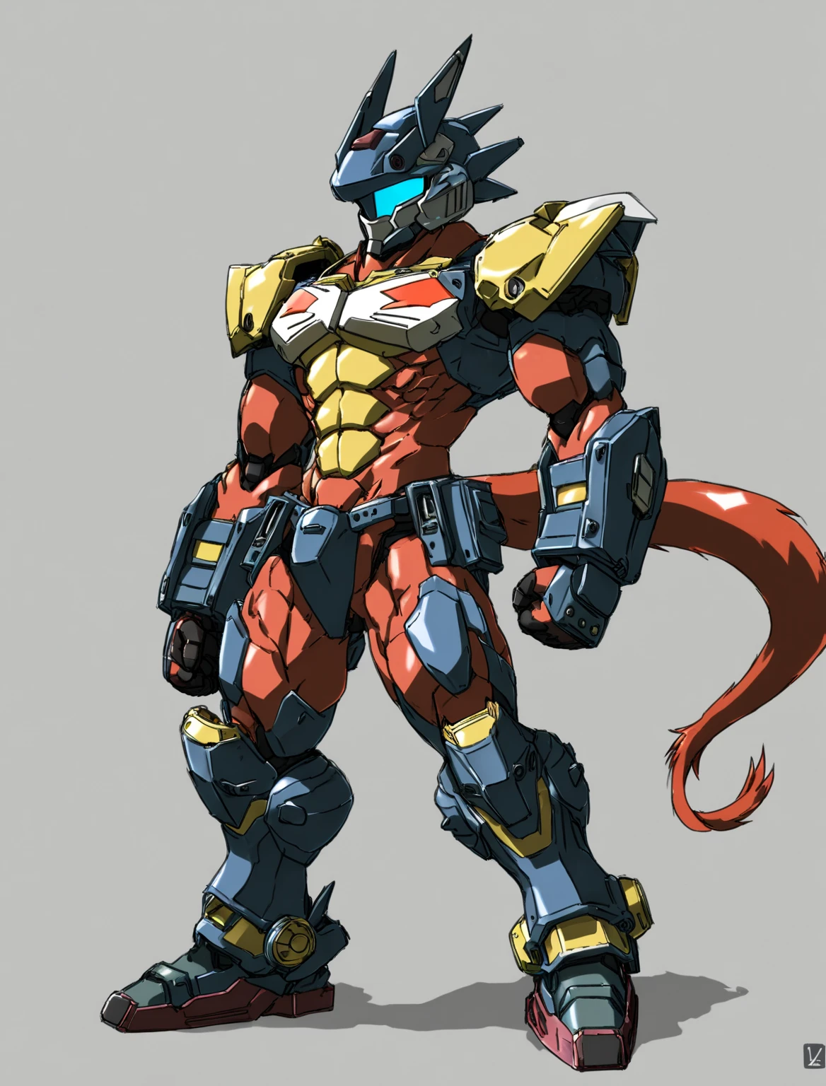 Wargreymon, bandai namco, digimon, digimon (species), solo, armor, anthro, scalie, claws, horn, male, hi res, simple background, white background, by lindong
<lora:Wargreymon_mix_v1_12ep:1>