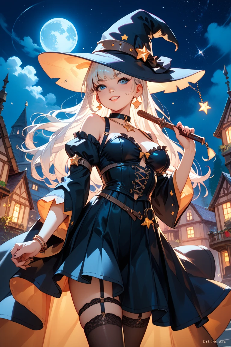 Young witch, witch hat, medium breasts, profile pose looking to the side, standing in the ruined city at sunset, hyperdetailed, smoke, sparks, sunbeams, (8k), realistic, symmetrical, award-winning, cinematic lightning, soaked, film, 75mm, scratches, full body photo, close-up, torn and dirty clothes, detailed face,
