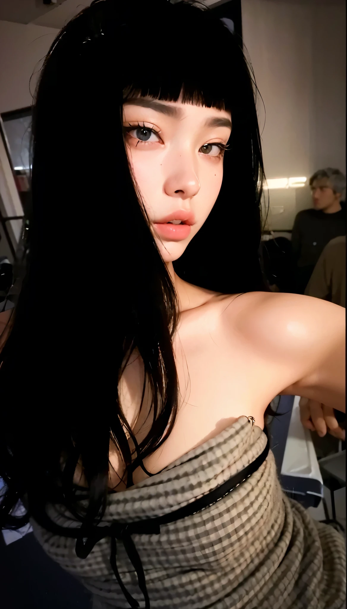 nsfw, best quality, masterpiece, ultra high res, (photorealistic:1.3), 8K, raw photo, 1girl, natural skin texture, , full body shot, shaved vagina, black, wearing leather, natural skin texture, dynamic pose, film grain, on the train room background, full nude, vagina, shaved realistic, look at cam, long HAIR, small breast, mid shot portrait, gemma chen