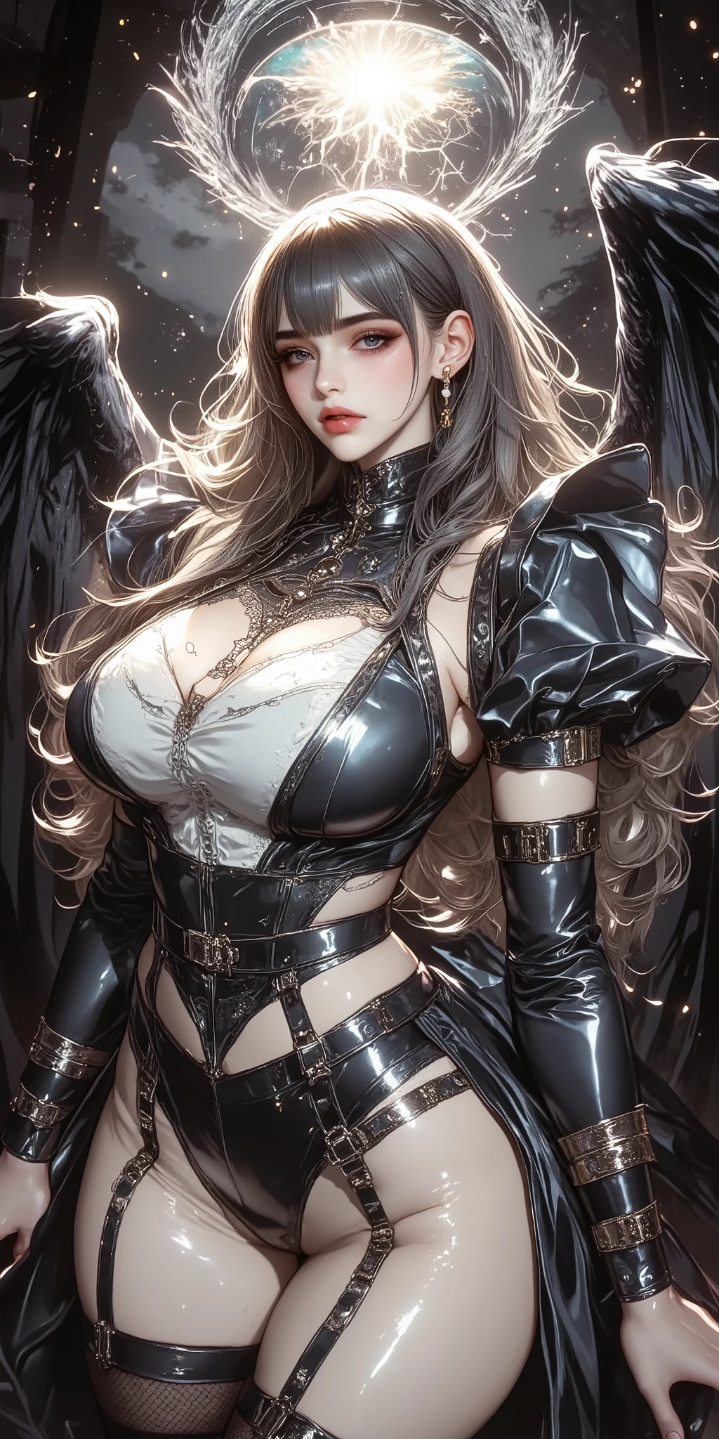 (((masterpiece)))、((highest quality))、(Super detailed)、(CG illustration)、(so beautiful ))、cinematic light、(((1 Mechanical Girl)))、 SF、Apocalypse、erotic grotesque、(beautiful and luxurious:1.2)、(1 girl:1.3)、facing the front, (double breasted,under bust:1.2), gap between buttons,(((corset belt))),(((high waist mile