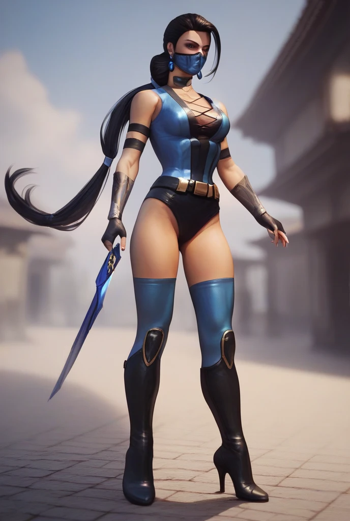 Two beautiful Female ninja with bare feet and black toe nails exposed with boob cleavage showing with butt exposed 