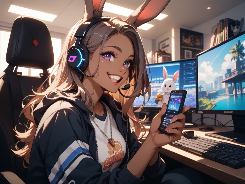 cute Rabbit hacker, intense hack, seductive, thong,
