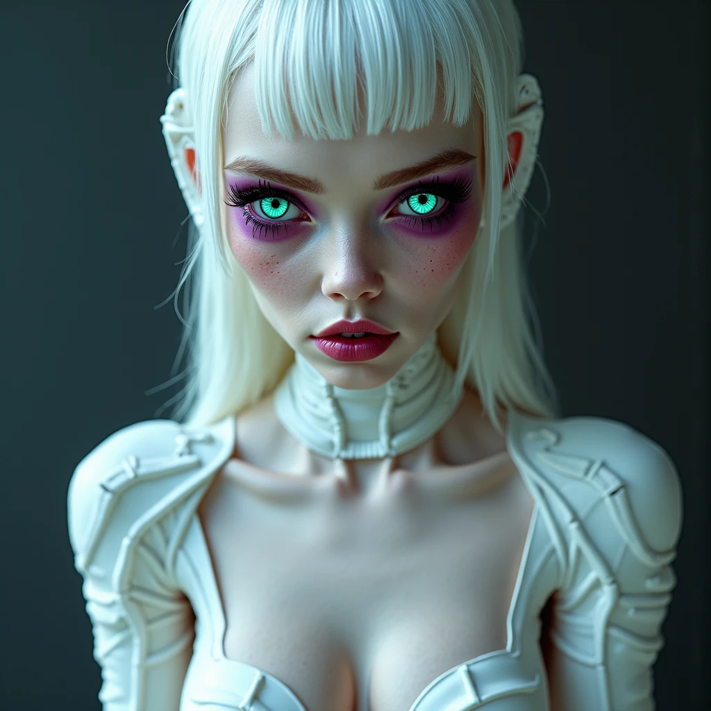 very attractive 25 year old girl with long platinum blonde hair, A gorgeous biomechanical zombie realistic woman, highly detailed and textured. It's very realistic and impressive, fantastic color